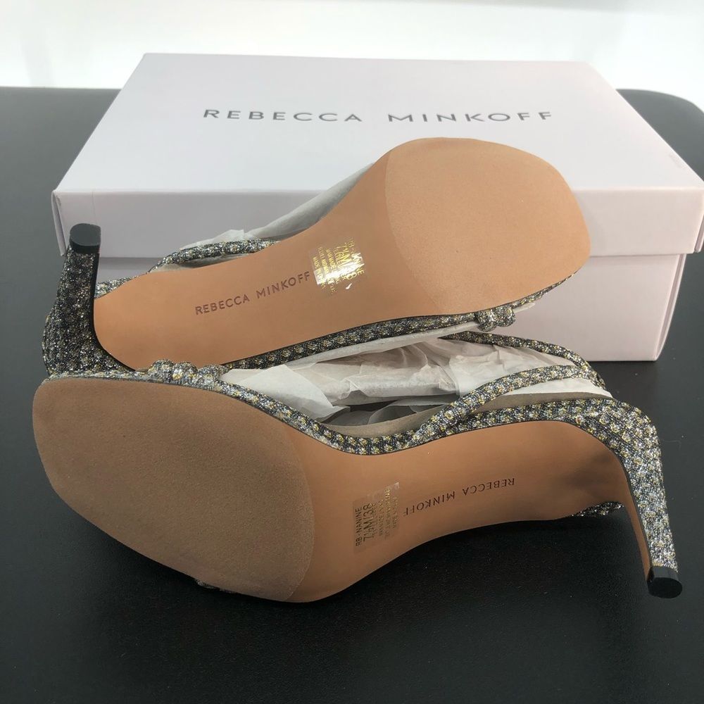 Rebecca Minkoff Nanine Silver Gold Strappy Ankle Strap Heeled Sandals - Picture 13 of 14